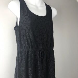kensie Black Lace Sleeveless Drawstring Dress SZ M